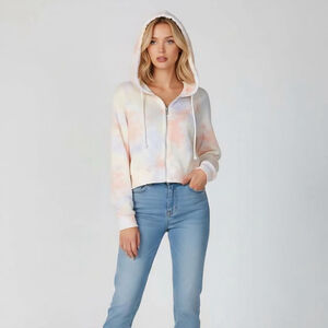 Hollister Small Yellow Purple Pink Tie Dye Cropped Hoodie